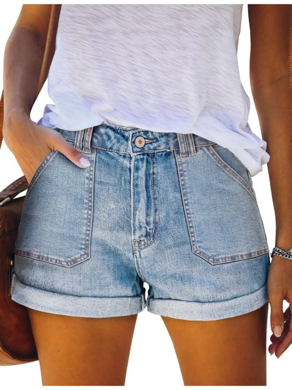 Women's light Blue Summer Comfortable Stretchy Denim Casual Hot Short Jort Jean